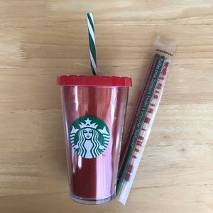 BNU Starbucks Red Glitter Cold Cup + Straw set